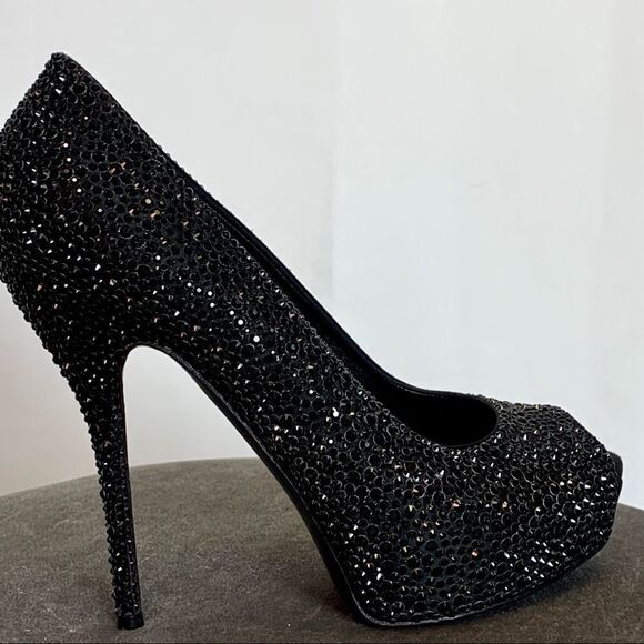 Gucci Black Satin Strass Embroidered Sofia Etoile Peep Toe Pumps Size 37.5 🔥 - Picture 5 of 11